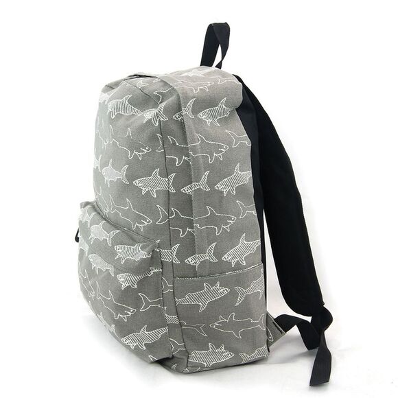 Grey and White Shark Infested Canvas Backpack - Picture 1 of 3